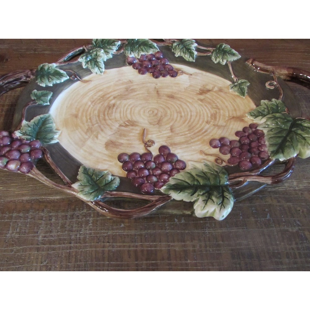 VTG 90s Pacific Rim Sonoma Hand Painted Ceramic Grape Serving Tray Platter 14" - Picture 3 of 6